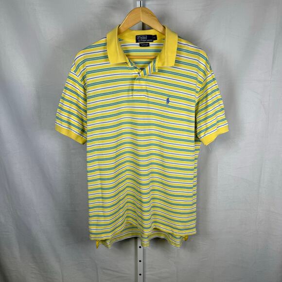 Polo Ralph Lauren Short Sleeve 100% Cotton Polo Shirt Yellow Stripe Men'… - Picture 2 of 6